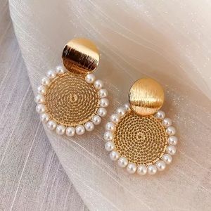 18k Gold plated faux-pearl filigree circle earrings new with tag NWT feminine